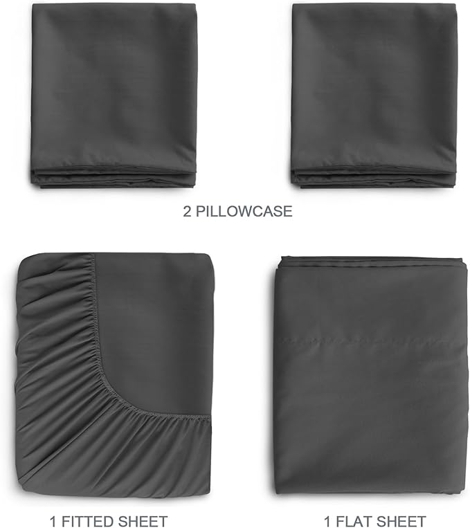 SPRINGSPIRIT Sleeper Sofa Queen Sheets Set, 4 Piece Bed Sheets Set Up to 8" Deep Pockets, Extra Soft and Breathable Bedding Sheets, Black