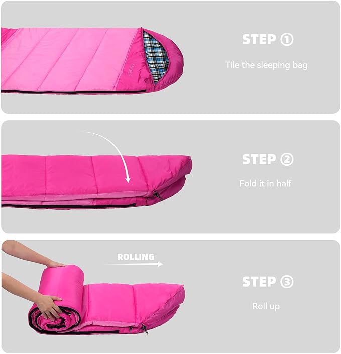 Cotton Flannel Liner Sleeping Bag for Adults Teens Kids, Cold Weather & Warm, 3 Seasons, Lightweight Compact Camping Essentials Equipment, Hiking, Outdoor, Travel