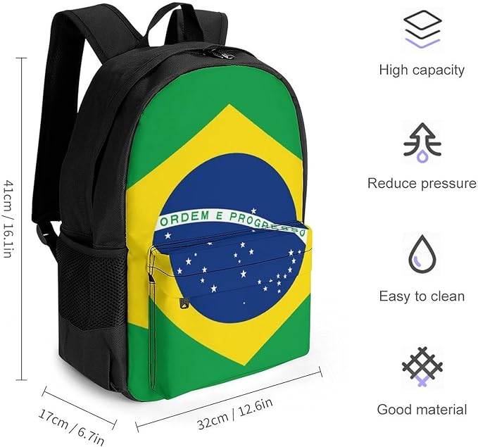 Men Women Polyester Brazilian Brazil Flag Casual Daypack Large Capacity Carry On Bag With Adjustable Shoulder Straps for Camping Work Running