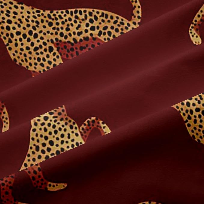 Leopard Window Curtain | Wild Animal Cheetah Blackout Curtain for Kids Bedroom Decor,Africa Animals Curtains Vintage Red Living Room Top 2 Panels,38Wx54L