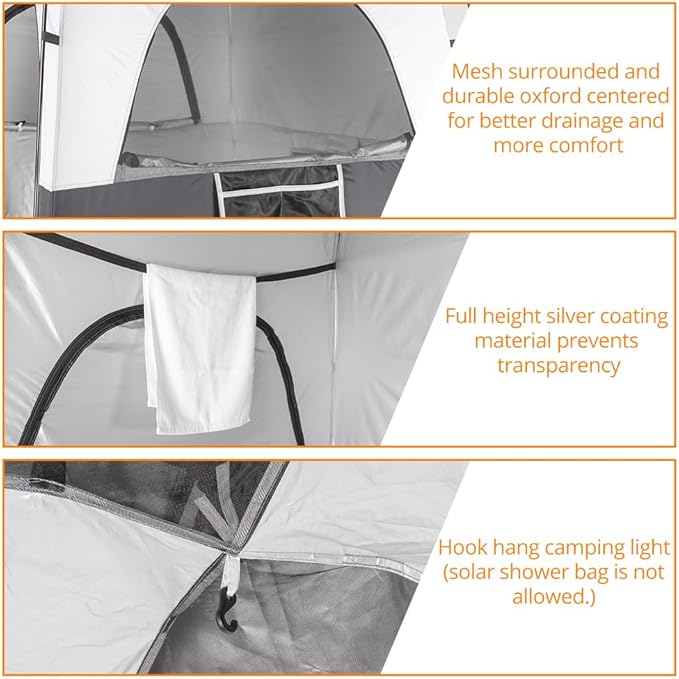VINGLI 6.8FT Shower Tent, Large Instant Pop Up Shelter with Mesh Floor & Carrying Bag, Privacy Changing Room Tent for Toilet, Camping, Dressing, Lightweight & Sturdy, Easy Set Up