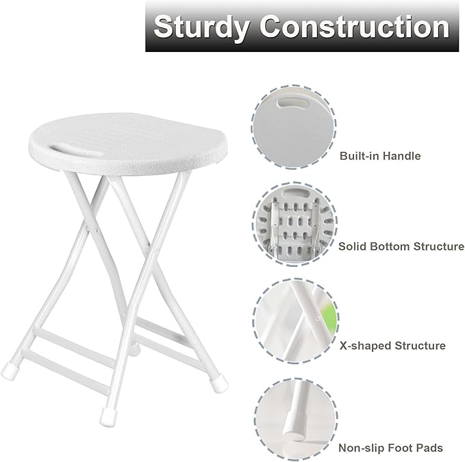Folding Stool with Handle, Folding Chair,Folding Bar Stool with Non-Slip Feet,600 lbs Capacity,Indoor and Outdoor Foldable Stool for Adults(13"×11.5"×18")
