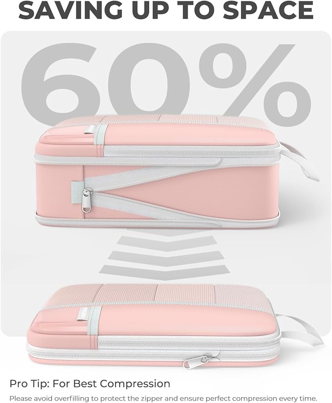 Percover Compression Packing Cubes 4-Piece Set, Packing Cubes Compression for Travel with Label Pockets, Travel Organizer for Carry On & Checked Luggage, Pink
