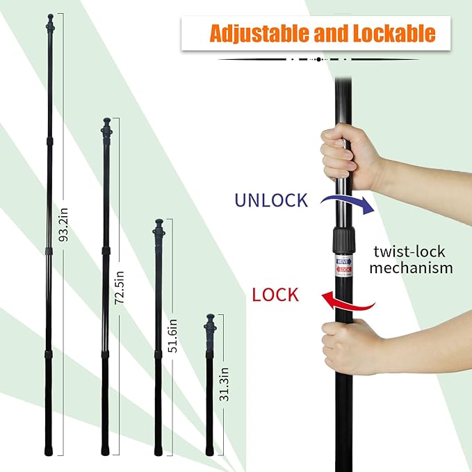 AYAMAYA Tarp Poles - Telescoping Camping Tent Poles Replacement, Upgraded 4-Section Heavy Duty Aluminum Rods with Stakes & Guylines for Tents, Rain Fly, Camping Shelter, Awning Canopy RV Car, Set of 2