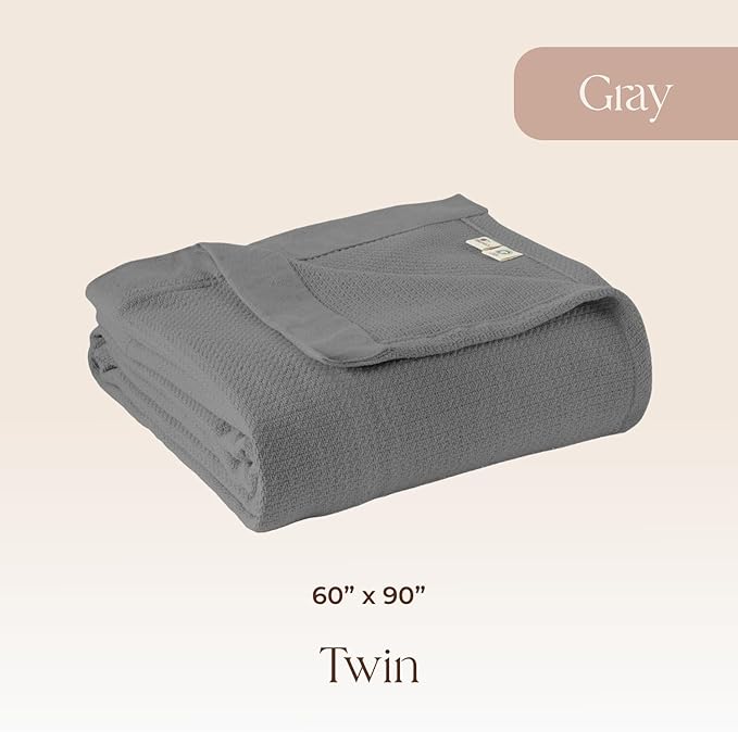 100% Organic Cotton Blanket - GOTS & Fairtrade Certified Organic Cotton Throw Blanket for Bed with Soft Warm & Breathable Single Knit Weave - Great as Bedspread or Coverlet (Gray, Twin)
