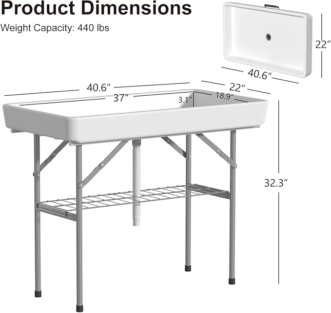 4 Foot Led Ice Cooler Table, Outdoor Cooler Table with Removable Matching Skirt LED Light Strip Drain Plug and Shelf, Folding Ice Tables for Party, BBQ, Camping, Picnic