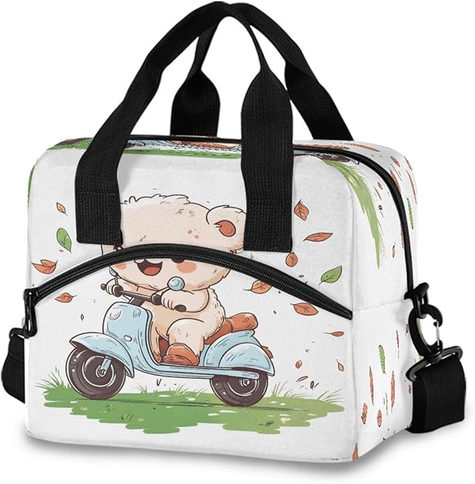 ALAZA White Bear Electric Car Lunch Box for Men Women Adults Insulated Lunch Bag Cooler Bag with Adjustable Shoulder Strap for Work Picnic Travel