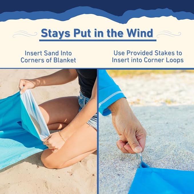 Ballast Beach Blanket – Sandproof & Waterproof, Extra Large Beach Mat with Compact Case, Quick Drying, Soft & Durable with Stakes & Corner Pockets to Stay Put in Wind