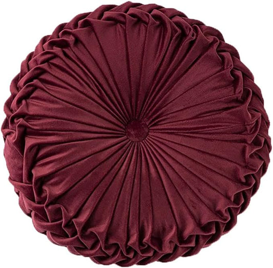 Round Pillows Velvet Pleated Circle Pillow Chair Cushion Floor Pillows Home Decorations for Home Couch Chair Bed Car Burgundy