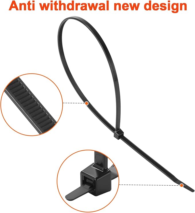 14 Inch Anti Withdrawal Zip Ties 100 LBS Tensile Strength Heavy Duty Cable Wire Ties With Self-Locking Adjustable More Durable Nylon Tie Wraps for Indoor Outdoor（100 Pack）