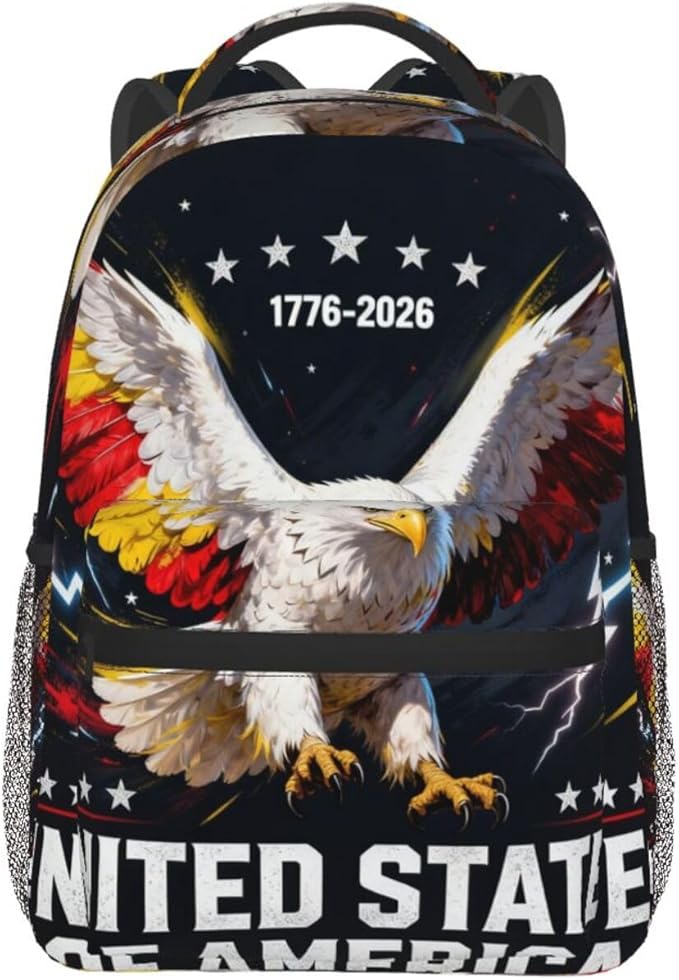 Lightweight Rucksacks for Climbing Outdoors Walking Cycling, Large Capacity Anti-Theft Multipurpose Carry On Bag, 250th Anniversary 1776-2026 Patriotic Eagle Art Camping Outdoor Backpack