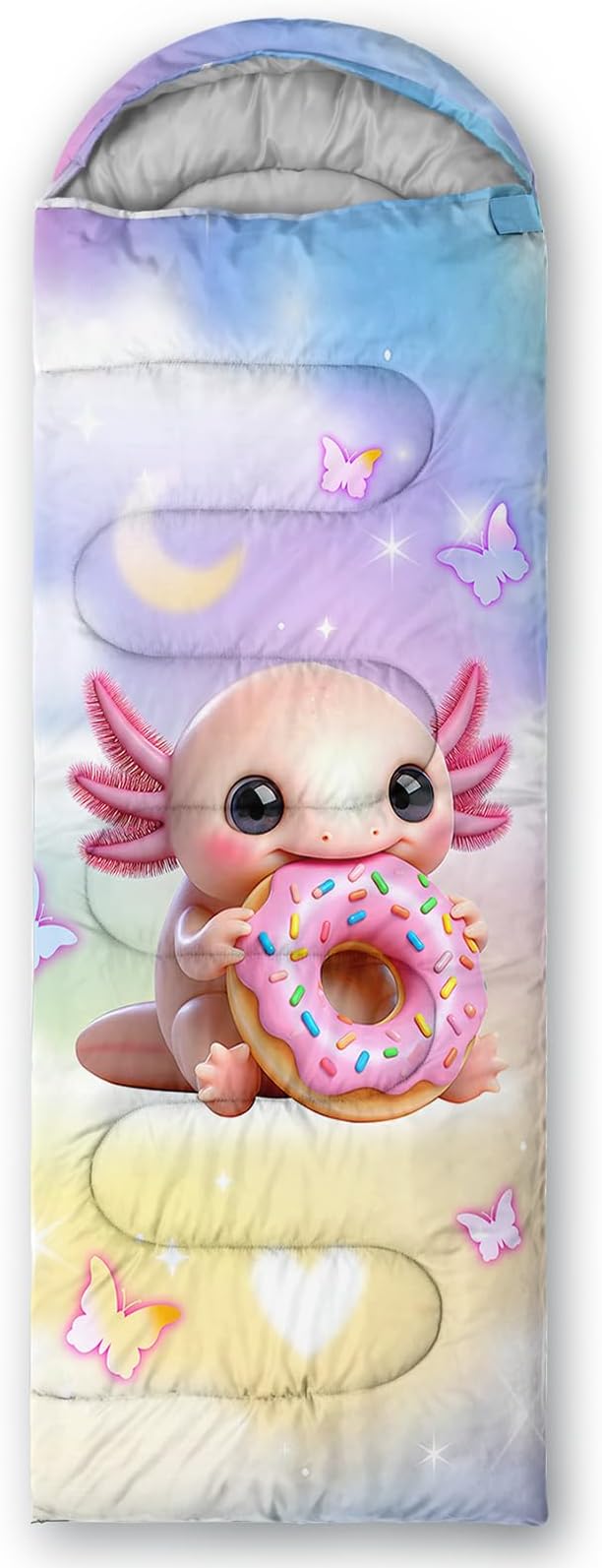 AILONEN Kawaii Puppy Sleeping Bag for Kids Boys Girls,Warm and Cool Weather,Lightweight,Waterproof Backpacking,Cartoon Cute Dog & Duck Animal Themed Blue Sleeping Bag for Camping