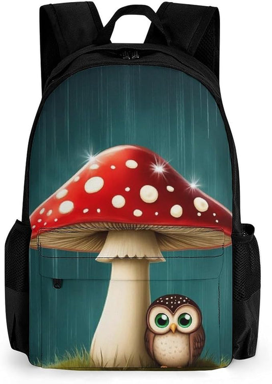 Shoulder Book Bags Polyester Multipurpose Anti-Theft Cute Owl Mushroom Carry On Bag Large Capacity Travel Hiking Camping Rucksack