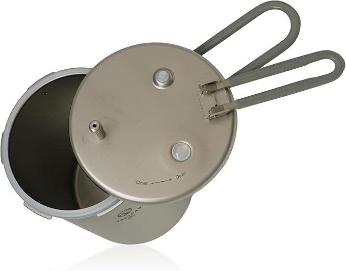 Valtcan 1800ml Titanium Pressure Rice Cooker Pot with Locking Lid | Lightweight Camping & Backpacking Cookware | Pure Titanium Bento Lunch Box | Rapid, Easy Rice & One-Pot Meals