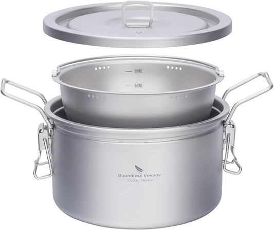 Boundless Voyage Titanium Pot Multifunctional Rice Cooker 2L+0.9L Pot Set Ultralight Outdoor Camping Cookware