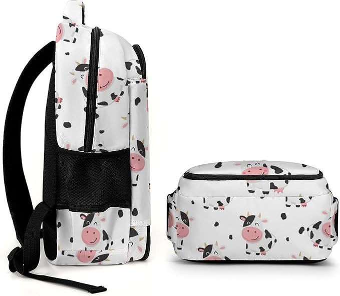 Sturdy Laptop Backpack Cute Funny Milk Cow Print, Anti Theft Water Resistant Travel Business Bag with Water Bottle Pockets Gifts for Men Women