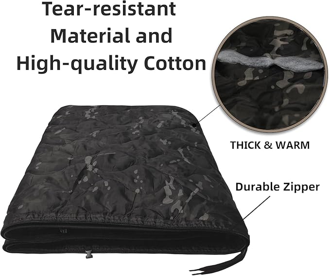 Camo Poncho Liner, Army Blanket, Military Sleeping Bag, with A Compression Carrying Bag, for Traveling, Hiking, Camping, Outdoor Survival, Car Blanket