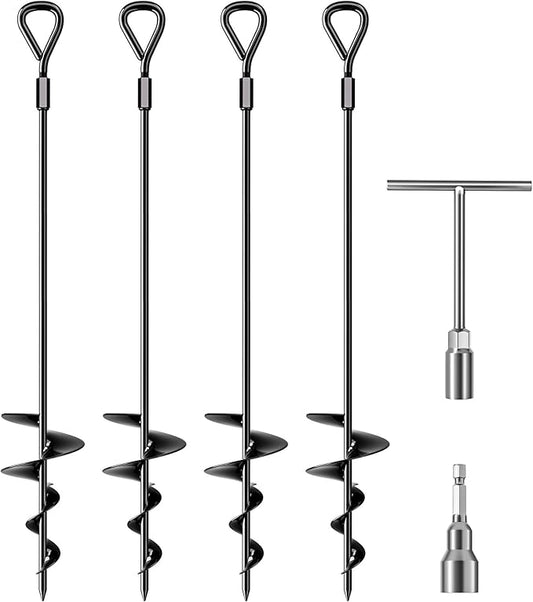 Phopich 18''/30" Long Ground Anchor, Heavy Duty Earth Anchors Ground Anchors Screw in Kit with T-Handle Hex Wrench for Camping Tent, Swing Sets, Securing Animals, Sheds, Trampoline