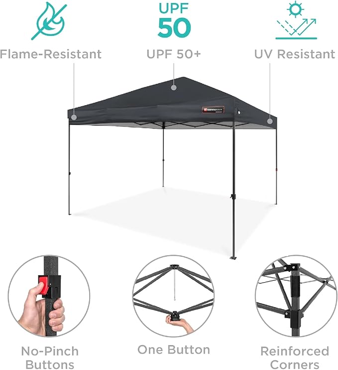 Best Choice Products 8x8ft Pop Up Canopy Tent, Outdoor Shade, 1 Person 1 Minute Set Up, Carry Case, 4 Weight Bags - Gray