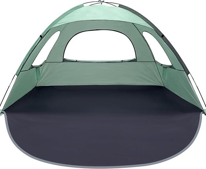 WhiteFang Beach Tent Anti-UV Portable Sun Shade Shelter for 3/4/6/8 Person, Extendable Floor with 3 Ventilating Mesh Windows Plus Carrying Bag, Stakes and Guy Lines