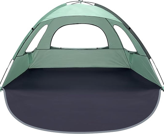 WhiteFang Beach Tent Anti-UV Portable Sun Shade Shelter for 3/4/6/8 Person, Extendable Floor with 3 Ventilating Mesh Windows Plus Carrying Bag, Stakes and Guy Lines