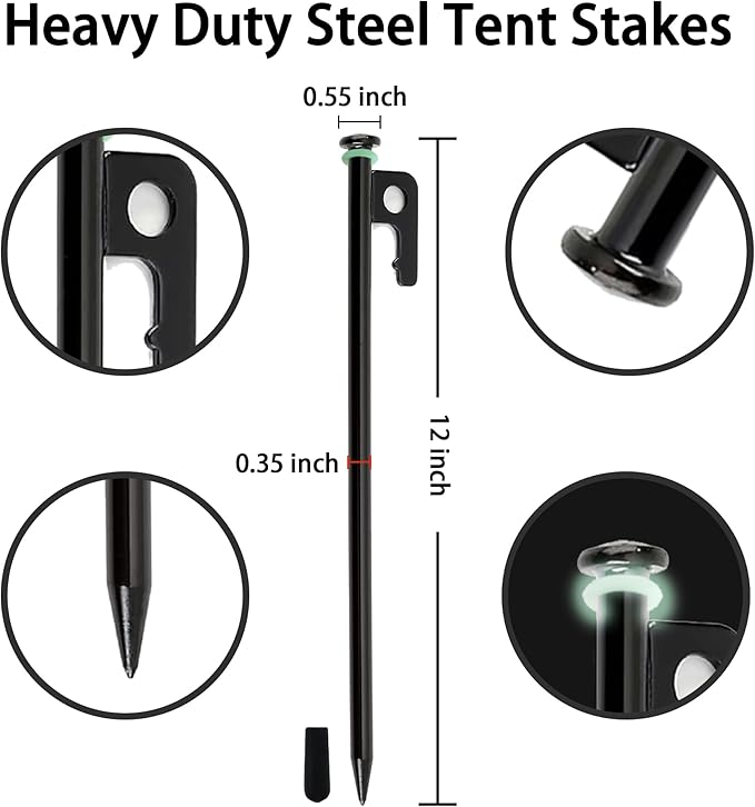 Tent Stakes， Heavy Duty Metal Tent Pegs for Camping Steel Tent Stakes (8, Black) (8 PCS Black Tent Stakes)