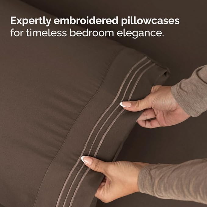 Full XL Bed Sheet - 4 Piece Full XL Bed Sheets Set - Soft, Breathable & Cooling - Hotel Luxury Bedding for Women, Men, Kids, Teens, Boys & Girls - Deep Pockets, Comfy, Fade and Wrinkle Free - Brown