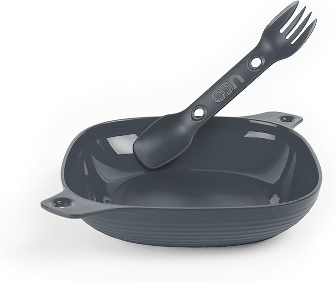 UCO Recycled ECO 4-Piece Camping, Backpacking, Outdoor Kitchen Gear Mess Kit with Bowl, Plate, Utility Spork Utensil