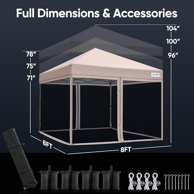 Quictent 8'x8' Pop up Screened Canopy Tent with Mosquito Netting, Portable Easy up Outdoor Screen House Shelter for Patio, Camping and Picnic, Includes Wheeled Carry Bag