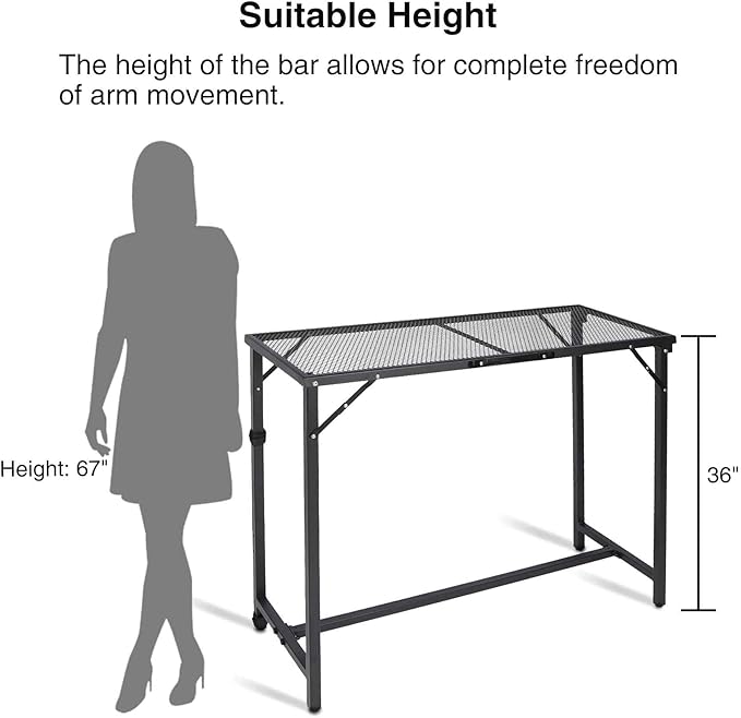 REDCAMP 39 Inch Outdoor Bar Table, 2 Pack Folding Paito Bar Height Table with Waterproof Mesh Top for Balcony, Garden, Hot Tub, Poolside, Indoor, Rectangle Black