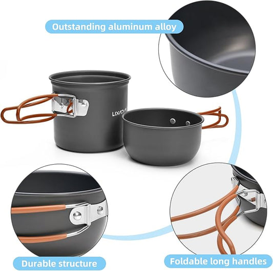 Lixada Camping Cookware Set Portable Camping Mess Kit Cooking Set Camping Cooking Set Outdoor with Stove Spoon Fork Cutter for Picnic Hiking Backpacking Travel