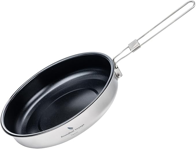 Boundless Voyage Titanium Non-Stick Frying Pan Outdoor Camping Skillet with Folding Handle Lightweight Campfire Cookware