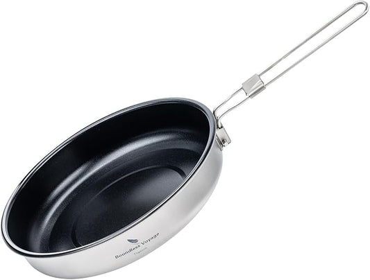 Boundless Voyage Titanium Non-Stick Frying Pan Outdoor Camping Skillet with Folding Handle Lightweight Campfire Cookware
