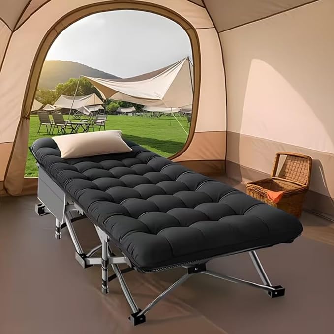 600LBS, Extra-Large Folding Outdoor Camping Bed with Mattress, Portable Folding Guest Bed, Heavy-Duty Sleeping bedwith Storage Bag, Suitable for Travel and Leisure (Grey 600lbs)