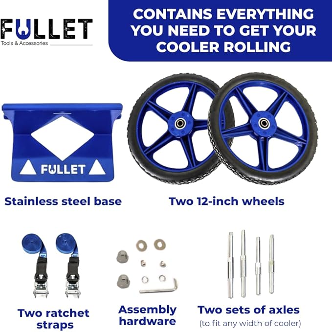 Cooler Wheel Kit for Yeti, RTIC, Igloo and most other brands - Cooler Cart - Easy-to-install Dolly With Wheel Attachment - Durable, Rust-Resistant Powder-Coated Stainless Steel