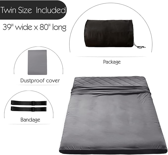 MAXYOYO Japanese Floor Futon Mattress - Extra Thick Twin Bed Topper, Roll Up Foldable Single Portable, Diamond Patterned Futon Bed, Dark Grey