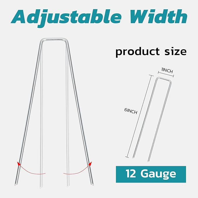 Landscape Staples 6 Inch 25 Pack, Anti-Rust Garden Staples Stakes Landscape Fabric Pins for Weed Barrier Tent Drip Irrigation Tubing Ground Lawn Cover