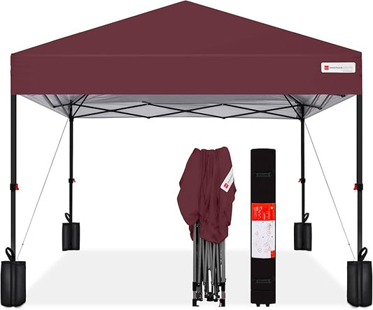 Best Choice Products 12x12ft Pop Up Canopy Tent, Outdoor Shade, 1 Person 1 Minute Set Up, Carry Case, 4 Weight Bags - Burgundy