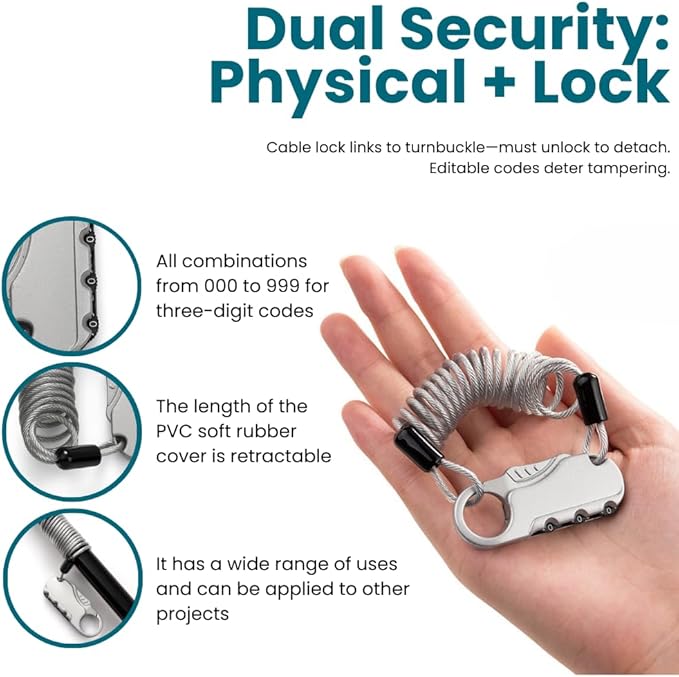 2-Pack Cooler Lock Bracket with Retractable Cable & Turnbuckle - Heavy Duty Stainless Steel Security Kit for Yeti/RTIC Tundra/Hopper Series Coolers