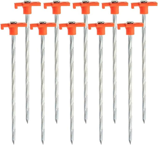 12-Piece Galvanized Steel Tent Pegs - Orange Garden Stakes