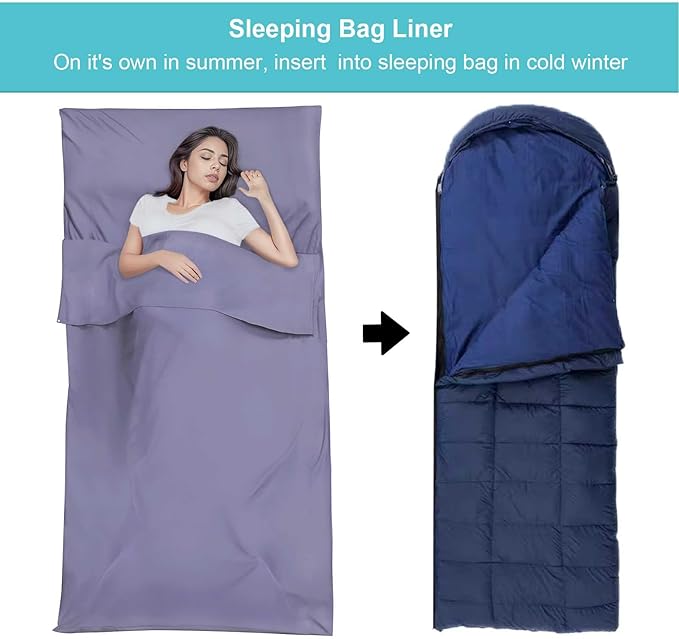 Sleeping Bag Liner,Travel Sheet & Adult Sleep Sack, Camping Sheets Travel Sleep Sack for Backpacking,Hotels & Hostels -Lightweight Single &Double Travel Sheet Camping Sheets