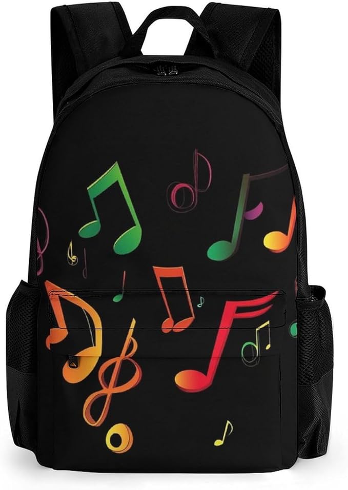Supdreamc Lightweight Daypack for Camping Business Walking Cycling, Large Capacity Anti-Theft Multipurpose Bookbag, Colorful Music Note Black Gym Outdoor Hiking Backpack
