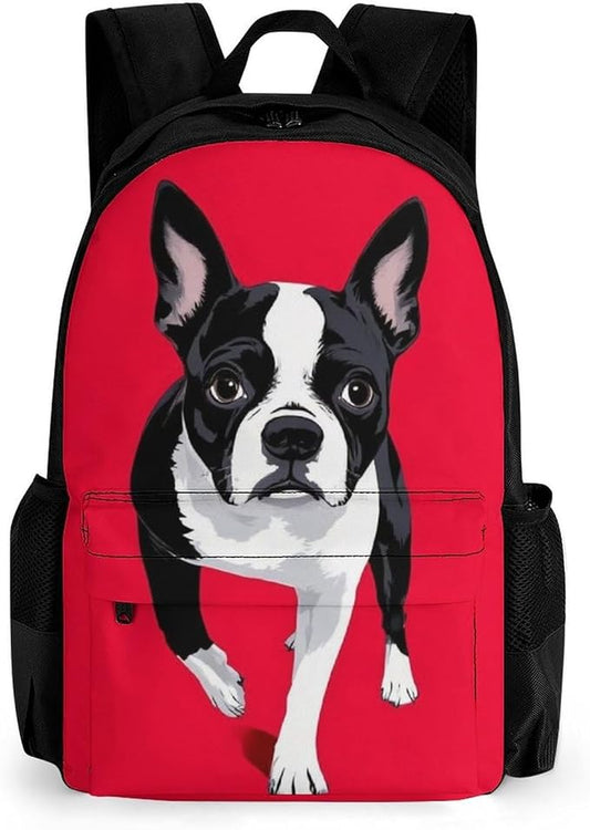 Supdreamc Casual Daypack Multipurpose Anti-Theft Large Capacity Carry On Bag, Black And White Boston Terrier Dog Red Casual Daypack Climbing Shoulder Bag With Padded Straps