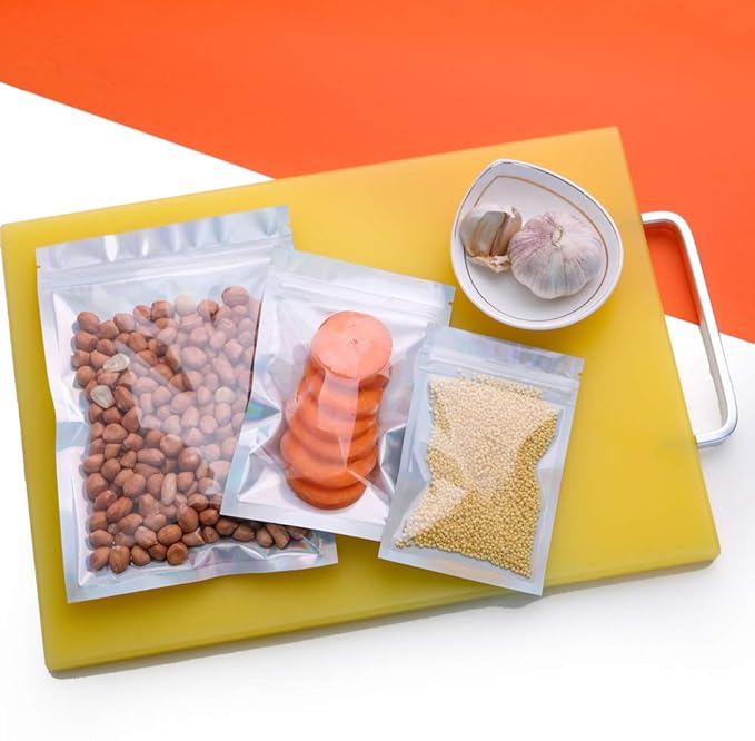 100 Pieces Mylar Holographic Resealable Bags - 3.3 x 5.1" Smell Proof Bags Lip Gloss Packaging, Foil Pouch for Party Favor Food Storage (Holographic Color, 3.3 x 5.1 Inch)
