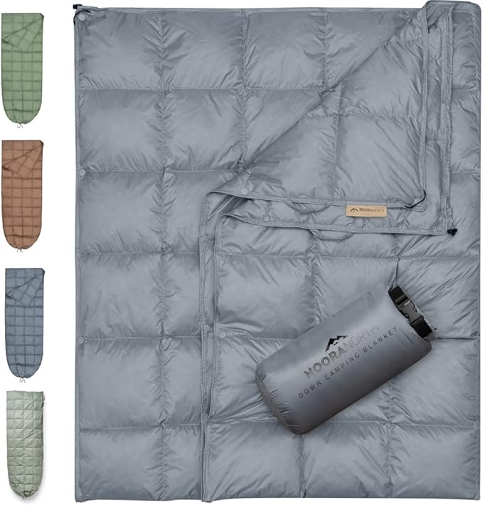 Down Camping Blanket with Footbox – Lightweight, Packable, Water Resistant Backpacking Quilt & Warm Puffy Compact Outdoor Throw – 52x77 with Stuff Sack for Stadium, Hiking & Travel