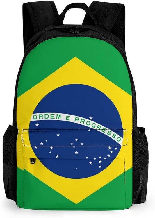 Men Women Polyester Brazilian Brazil Flag Casual Daypack Large Capacity Carry On Bag With Adjustable Shoulder Straps for Camping Work Running