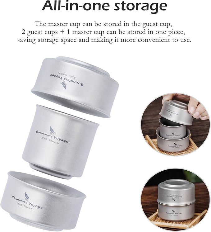 Boundless Voyage Titanium Teacup Double-Layer Tea Maker Outdoor Teapot Camping Mug Set Leightweight Drinking Cup for Backpacking Picnic Travel (Ti3148D-3cups)