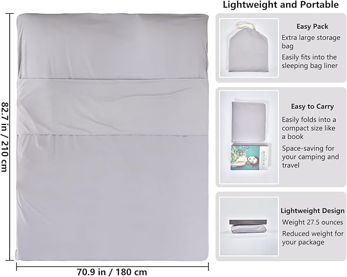 Sleeping Bag Liner Camping Adult Sleep Sack Lightweight Travel Sheet for Hotel Bed Compact Ultralight Essential Cleaning Supplies Kit Travel Bedding Set for Backpacking
