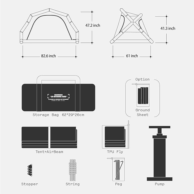 Air Godong Inflatable Camping Tent with Rainfly Hand Pumb Groundsheet, Easy Set up 2 Person Glamping Outdoor 4 Season Air Blow Up Tents,Waterproof Windproof, Clear Skylight