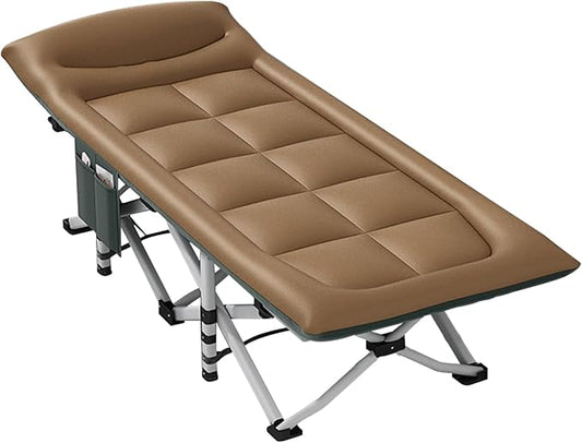 Folding Camping Cot with Mattress and Pillow, Portable No Installation Lightweight Adult Sleeping Bed for Home,Office,Camping and Travelling (Coffee)